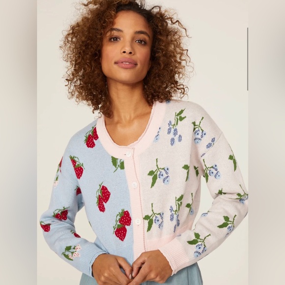 Rachel Antonoff Sweaters - Rachel Antonoff Blake Berry Cardigan Strawberries Knit Sweater Split Patterns M